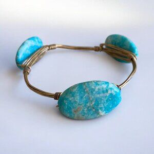 Turquoise Stone Wire-Wrapped Bracelet With Oval Beads & Adjustable Fit